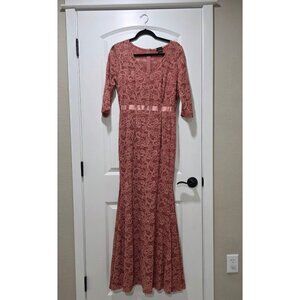 Lace & Satin Rose Pink Mermaid Evening Dress With Elbow Sleeves